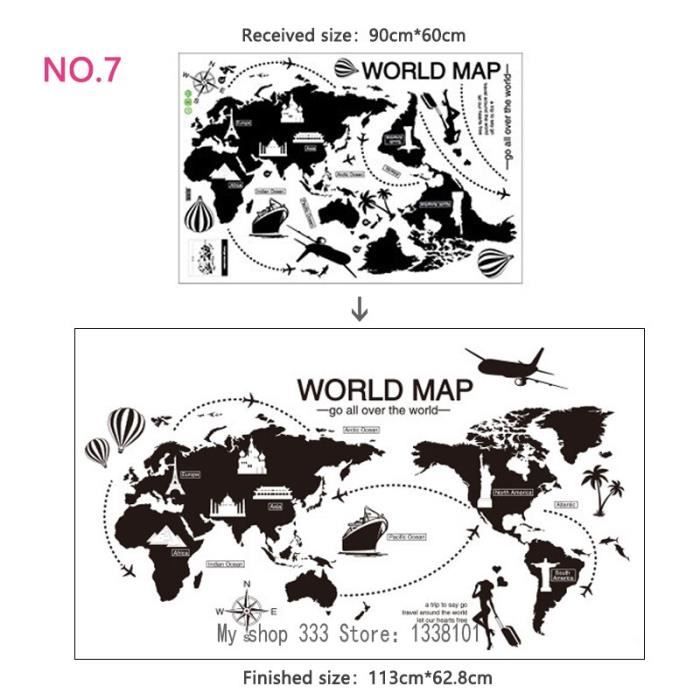 Carte Du Monde Autocollante Pour Chambre D'enfant - Stickers Muraux En Vinyle Amovible - Décoration éducative Et Ludique - Facile à Coller Et Décoller Sans Résidu - Tailles Variées - Apprentissage Géographie Amusant - 2