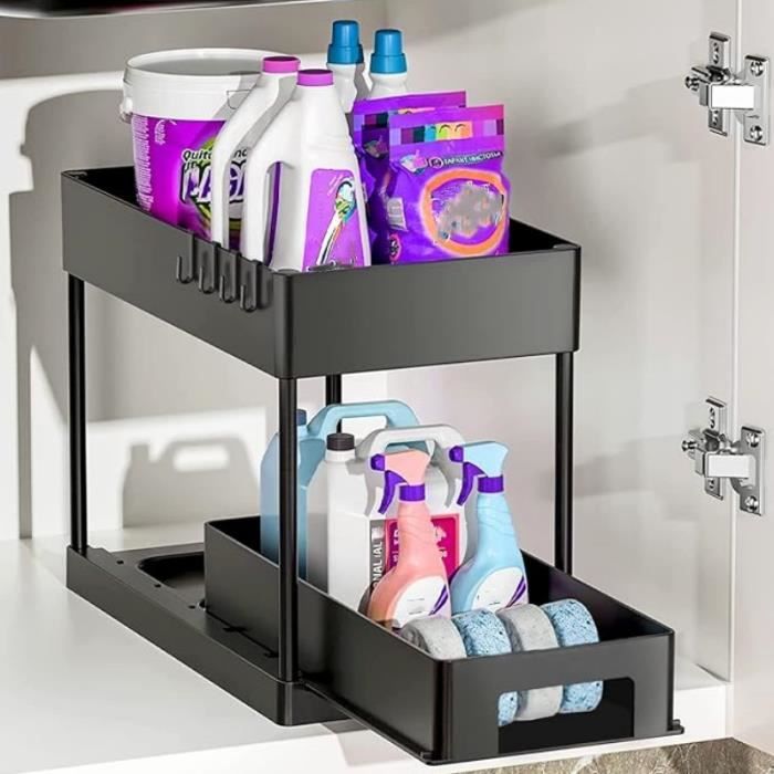 Organiseur Cuisine 2 Niveaux Coulissant Sous Évier - Rangement Armoire Salle De Bain - Acier Blanc 40×25,5×39,5 Cm