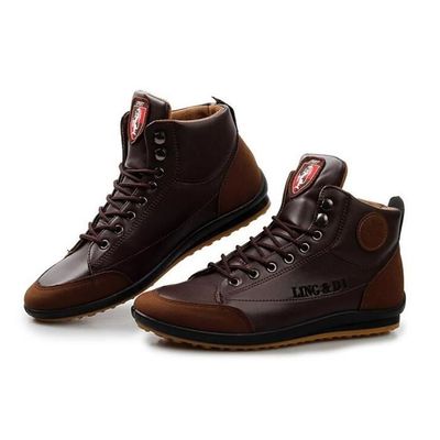 Chaussure Montantes Basket Homme Cuir Marron Lacets