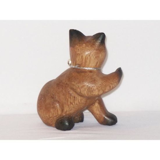 Petit chat sculpté en bois de Suar N°31 