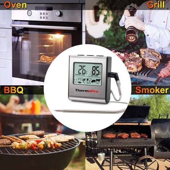 Etanche IP67 Thermomètre de Cuisson, Sonde de Rotation , pour Viande pour  Fumoir Four Cuisine Friandises Barbecue Grill Orange