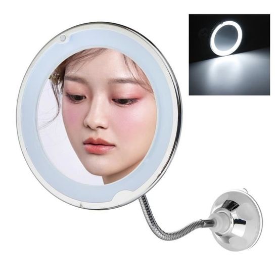 Miroir Voyage Flexible Miroir Maquillage LED Avec Ventouse - Grossissant X10, Pivotant 360° | Col Cygne Flexible Voyage Miroir Grossissant X10 Ventouse