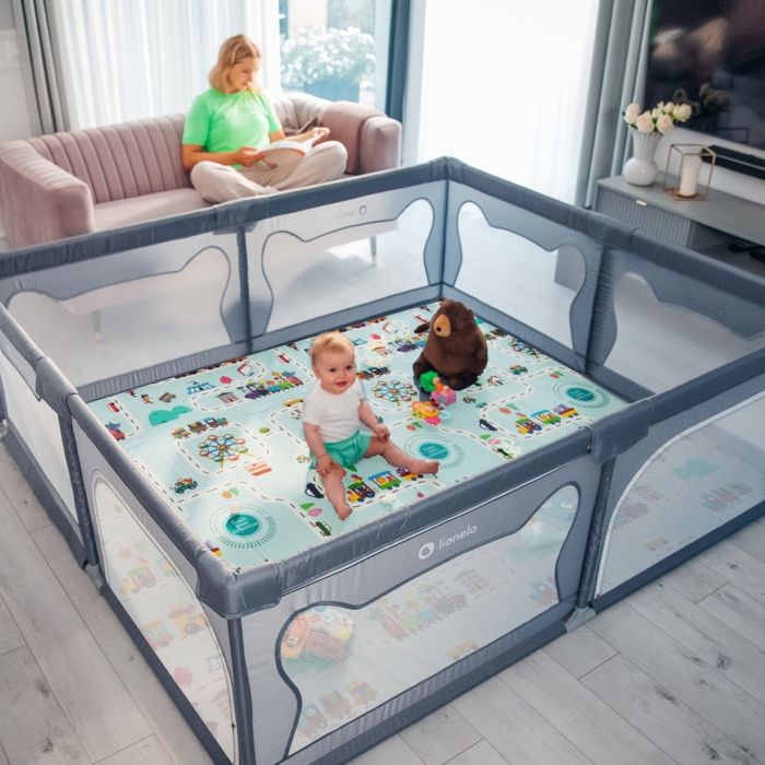 VANCLE Parc De Jeux Bébé 127x127 Cm - Avec Tapis Antidérapant, Maille Respirante, Zone Sécurisée Intérieur/Extérieur Gris