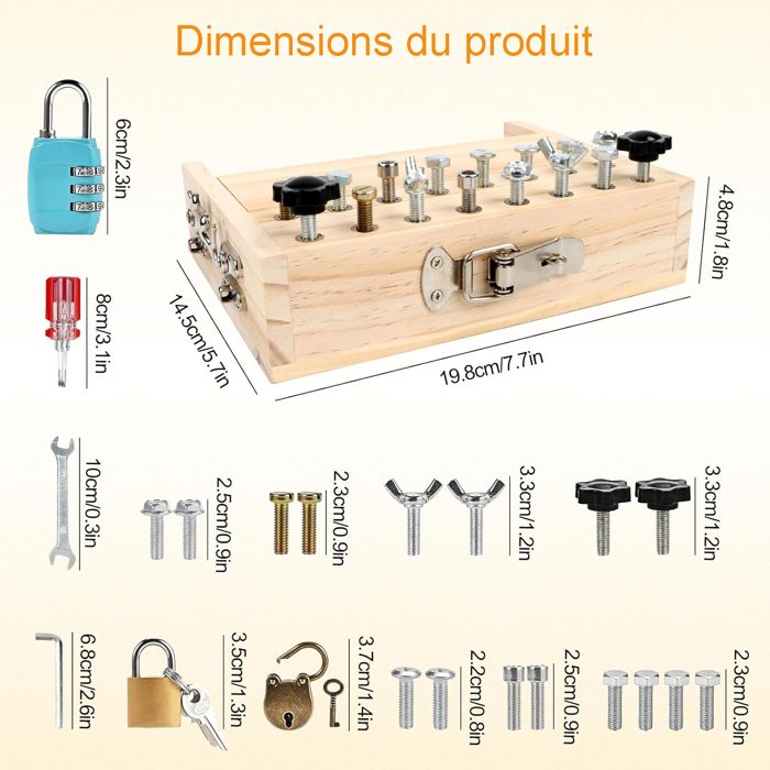 Jeu De Tournevis Montessori En Bois – Planche D’outils Avec Vis, écrous, Clés Et Serrure – Cadeau éducatif 3-6 Ans