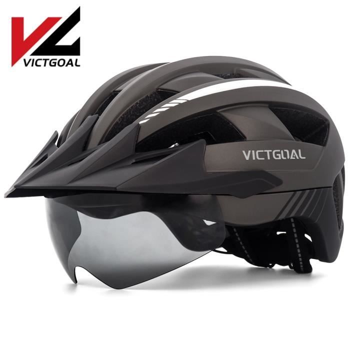 Casque velo casque de velo avec lunettes pour hommes et femmes lumiere arriere LED et visiere solaire pour vtt Set7 Silver Cdiscount Sport