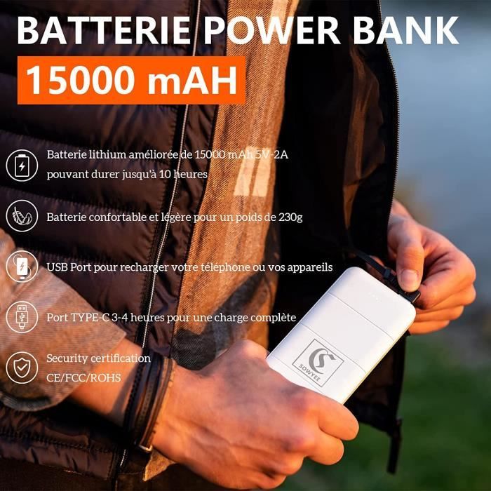 Gilet Chauffant Électrique Avec Batterie 10000mAh Veste Chauffante