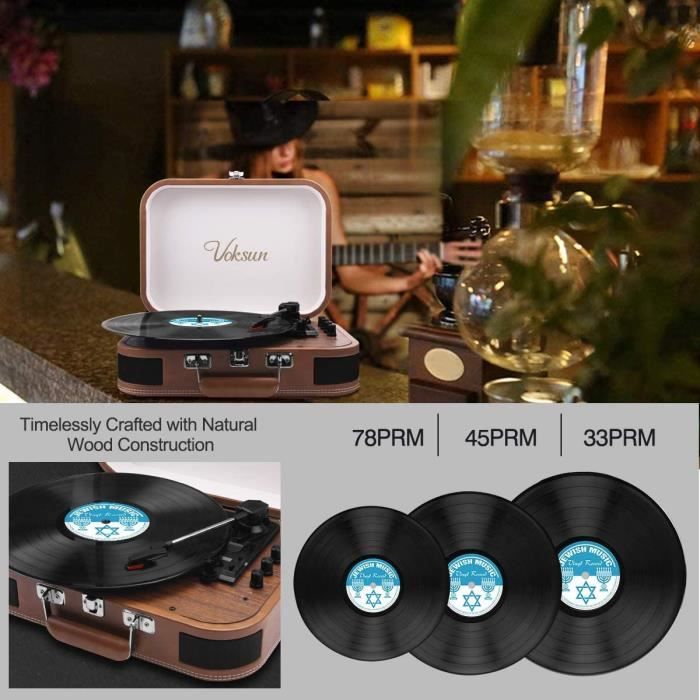 VOKSUN Platines vinyles, Tourne Disque Vinyle Bluetooth avec 33/45/78 RPM,  2 Haut Parleurs Intégrés, Enregistrement Vinyle vers Audio, RCA/Aux/USB/LP,  Design Valise (Rouge Brun) : : High-Tech