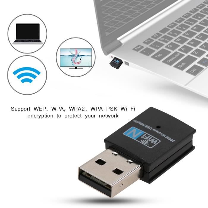 Adaptateur Mini WiFi, carte réseau 300Mbps, récepteur USB RTL8192EU ...