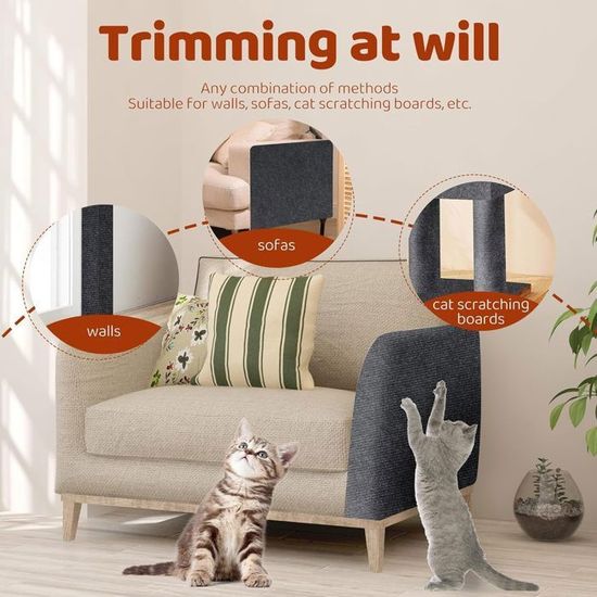 Tapis Griffoir Pour Chat Auto-adhésif, ZoneYan 30 * 100cm Tapis à Gratter Autocollant Pour Chat, Climbing Cat Scratcher, DIY Trimmable Chats Grattoir, Protège Les Tapis Et Canapés (Gris Foncé