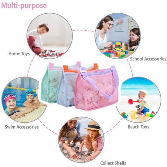 Sac Filet De Plage 2 Pièces - Sac Maille Respirant Pour Jouets De Sable - Rangement Pliable Plage Et Piscine
