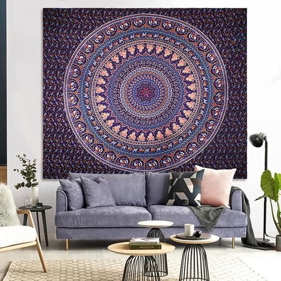 Tapisserie Mandala Lumière Noire Bohème Psychédélique 200x150cm - Décoration Hippie Murale