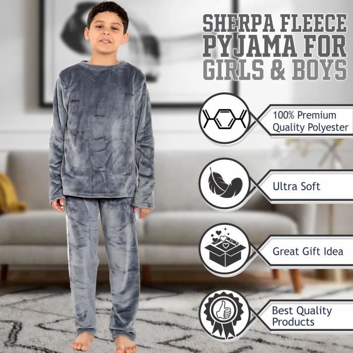 Pyjamas A2Z 4 Kids Polaire Chaude Twosie Cou Rond Garcons Filles Vetements De Nuit Ensemble 5 13