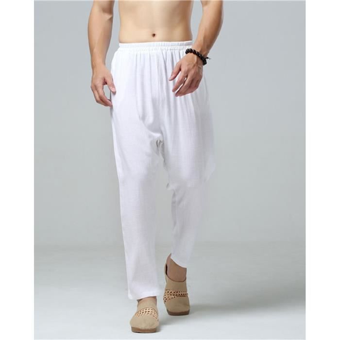 Dorimifa Pantalon Homme Pantalon Cuisine Homme Pantalon Blanc de Travail  Homme Taille Elastique Mince XXL : : Mode