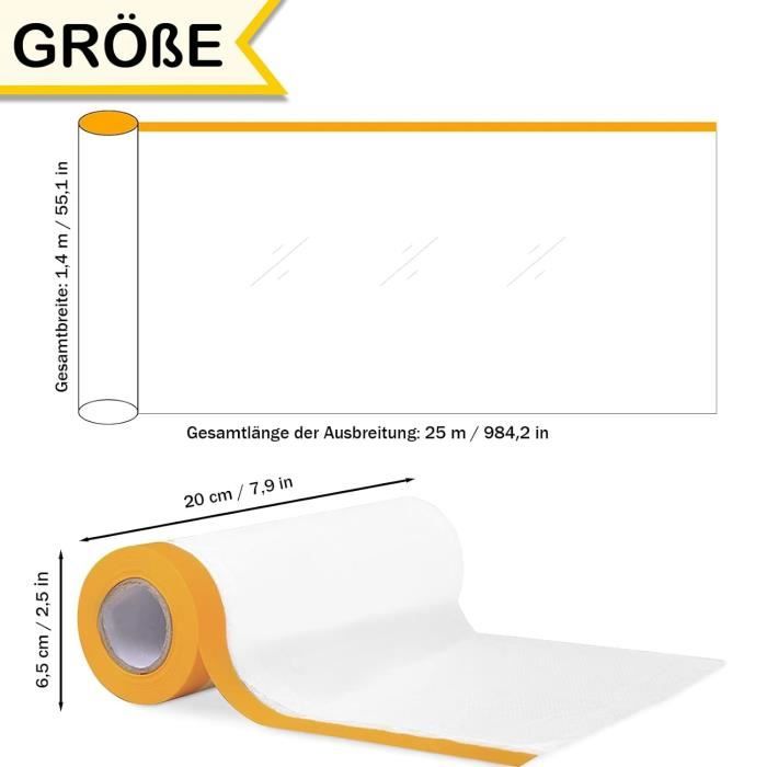 Lot De 4 Films De Masquage 240 Cm X 17 M Avec Ruban Adhésif UV