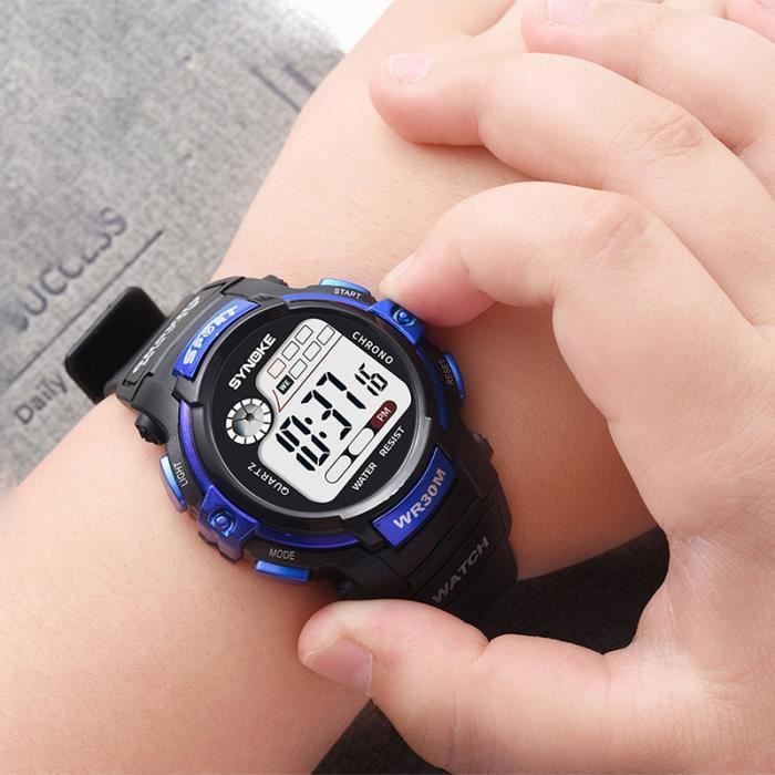 Montre Digitale Enfant étanche 30 M - Alarme, Minuteur, Lumière LED, Pour 4-15 Ans, Bracelet Silicone Réglable
