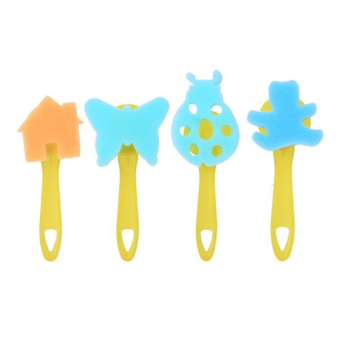 LIZZOT – Lot De 4 Pinceaux éponge Rouleaux Pour Peinture Enfant – Manche Ergonomique – Bleu Et Jaune