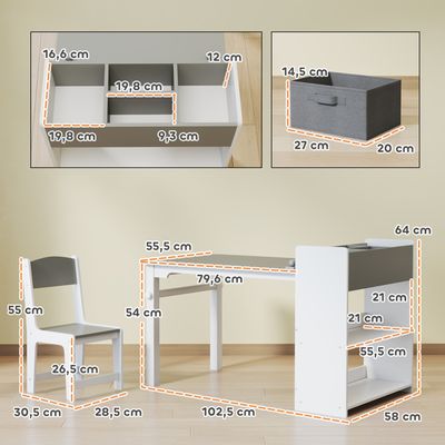 Table Enfant Avec 2 Chaises AIYAPLAY – 6 Tiroirs Amovibles, Couleur Gris Clair, Pour Enfants 3-8 Ans