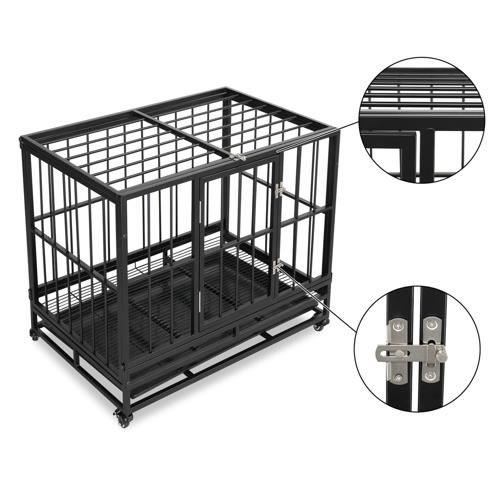 Cage pour chien animaux sur roulettes pliable 3 portes plateau acier noir  noir Pawhut