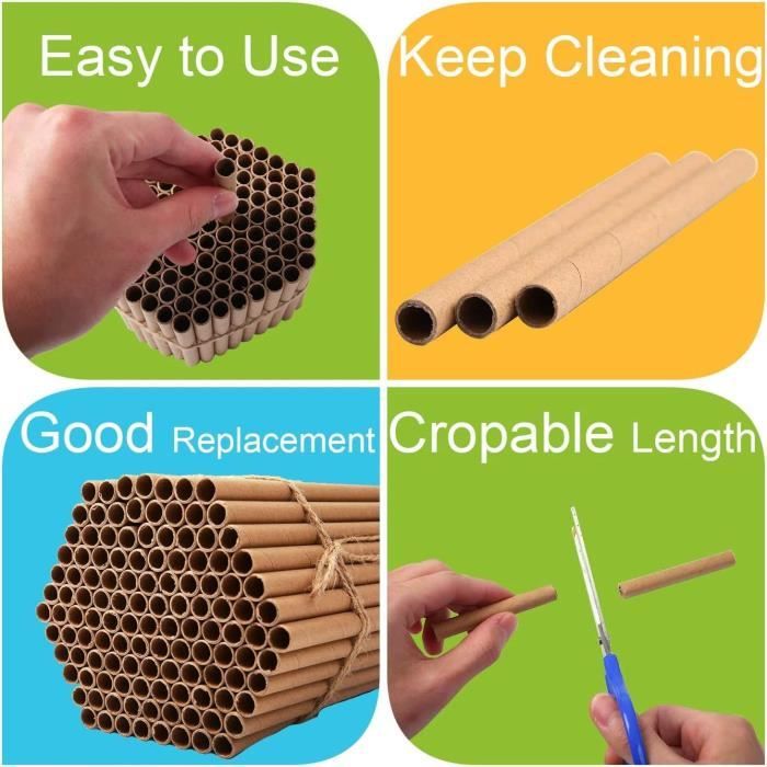 Hôtel à Insectes Super Idee - 100 Tubes Carton 8x150mm - Pour Abeilles Sauvages - Écologique