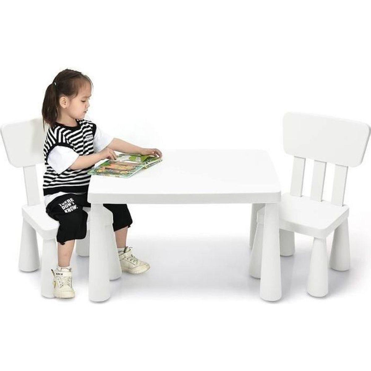 Goplus Table Enfant Avec 2 Chaises – Ensemble Activités Gris, Plateau 71x48 Cm, Rangement 2 Boîtes, Charge 50 Kg, Idéal Lecture Dessin Jeux