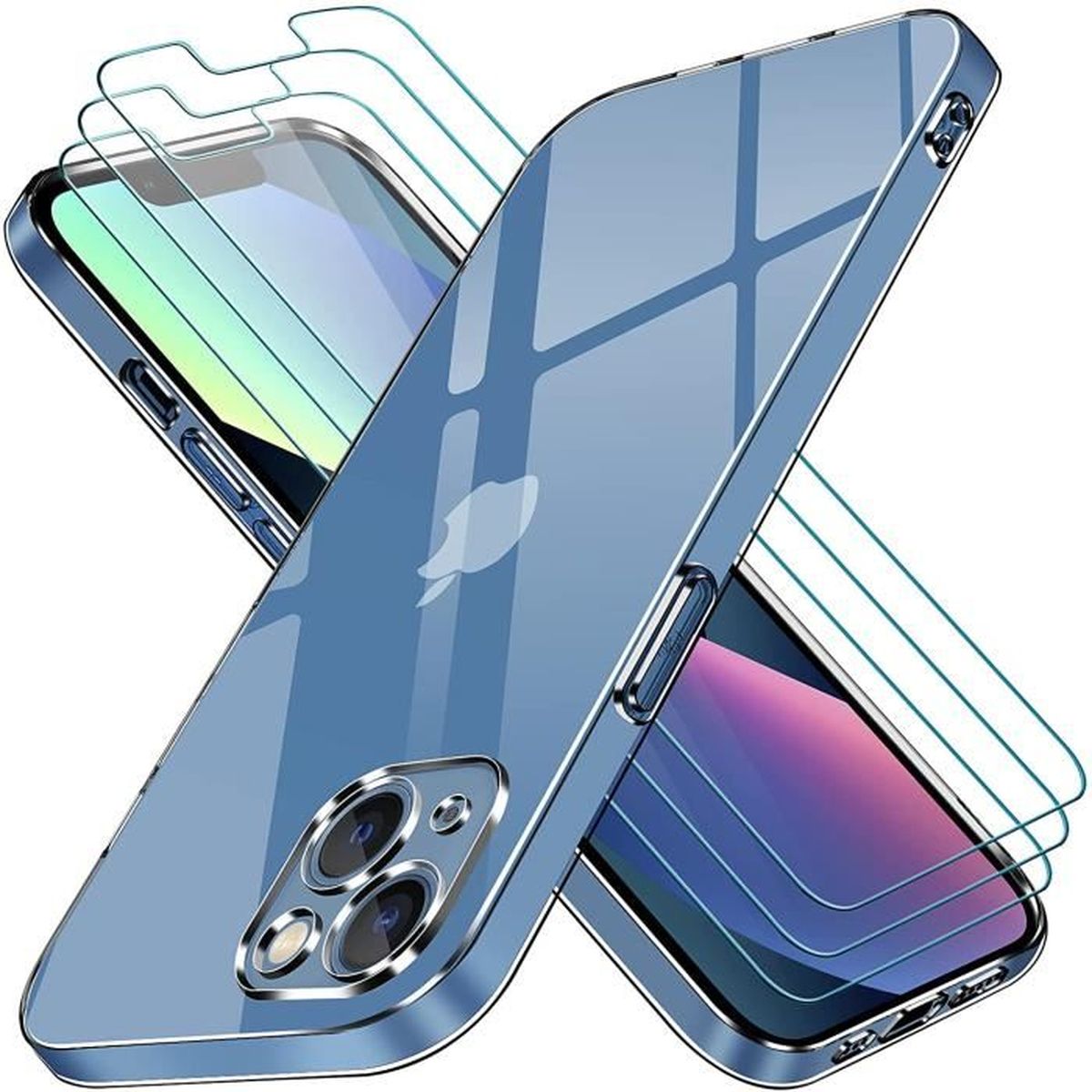 Coque avec Collier Compatible avec iPhone 13 Mini,Tour de Cou Lanière en Corde Pendentif Housse,Silicone Souple Bleu