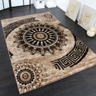 PHC Tapis Classique à Motifs Ornements Circulaires Chiné Moucheté Marron Beige Noir