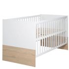 Lit Bébé Évolutif ROBA Gabriella - 70x140 cm - Réglable en Hauteur - Blanc - Décor Chêne Clair Sonoma