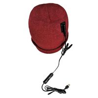 Bonnet Tricoté Chauffant Électrique USB Hiver 3 Niveaux de Chauffage Homme Femme Rouge