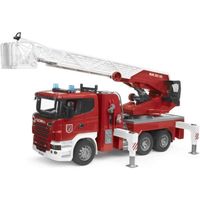 Camion pompier Scania R-serie BRUDER avec échelle, pompe à eau et module son et lumière - 59 cm