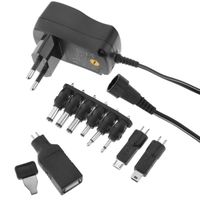 CableMarkt - Adaptateur d'alimentation universel à fiche de 100-240 VAC à 9 connecteurs DC multi-tension 7,2 W en noir
