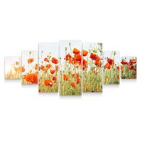 Startonight Grand Format Tableau Impression Sur Toile - Coquelicots Rouges en Été - Tableau Fleurs  xxl 7 pieces Set 100 x 240 cm