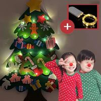 Sapin de Noël artificiel 3D en feutre à décorer soi-même avec 32 décorations - 20 lumières LED - 1,2 m - pour enfants et