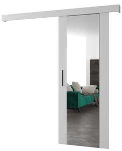 PORTE COULISSANTE Système de porte coulissante murale intérieure - ABIKSMEBLE Salwador 2 - avec cache rail, miroir, 90x204cm - Blanc Blanc Noir