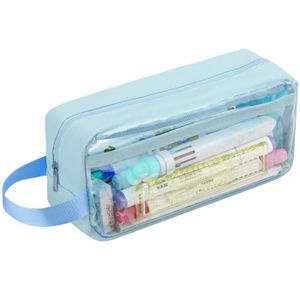 Trousse à Crayons Transparente PVC - 200x125 Mm - Noire, Bleue Ou Rose (couleur Aléatoire)