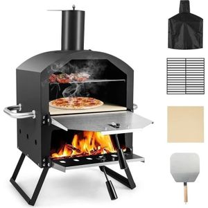 SWEEEK Four à pizza d'extérieur. barbecue au charbon de bois multifonctions  - Calzone - pierre de cuisson roulette pelle et housse pas cher 