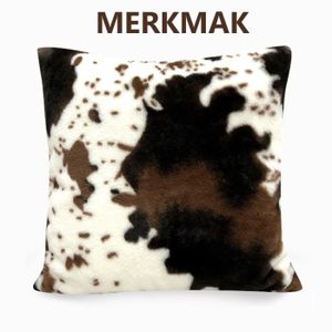 COUSSIN Oreiller -MERKMAK Coussins 50 x 50 cm -Motif brun blanc - Velours Décor Canapé Salon Chambre Bureau