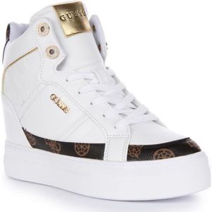 BASKET Guess Fridan Baskets compensées à lacets 4G peony logo en simili-cuir pour femmes en blanc brun (Blanc Brun, 38)