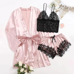 PYJAMA Pyjama Femmes Satin Soie Chemise De Nuit Lingerie Robes Ensemble M Rose Y2