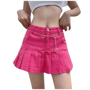 JUPE Jupes skinny femme plissées taille haute Mini jupes zippées Streetwear Skir Rose532