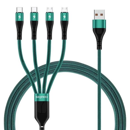 Multi Chargeur USB Câble, 3A-1.2M Nylon Tressé 4 en 1 Câble USB Charge ...