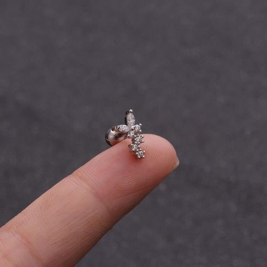 Boucles D'oreille Zircone Fleur Mini - Or Rose, Pour Cartilage, Tragus, Lobe, Style Délicat