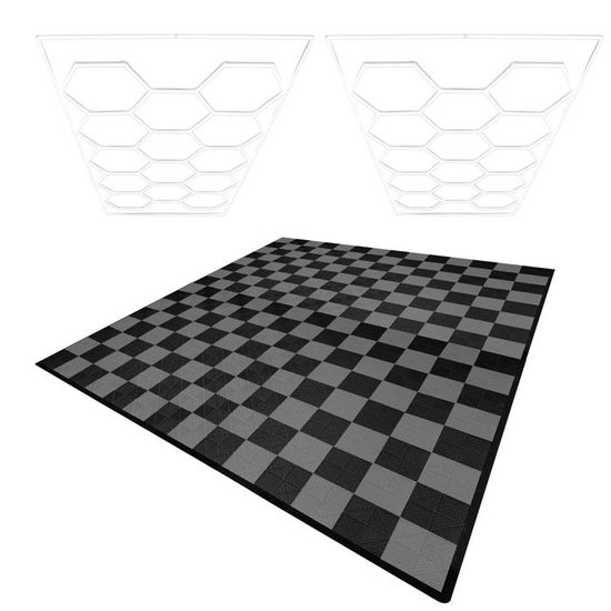 Carrelage de Sol 120 Noir Ventilée Modulaire, 14 Lampes Hexagones