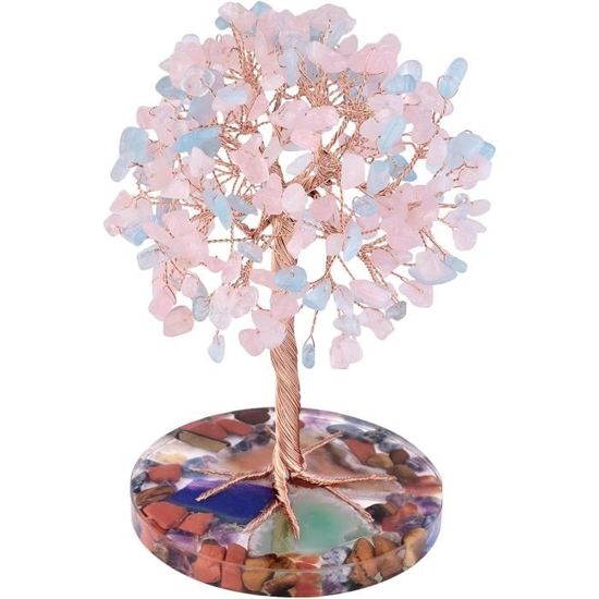 Arbre De Vie En Quartz Rose Naturel - Décor Spirituel Et Énergétique - Décoration Table 8x10 Cm