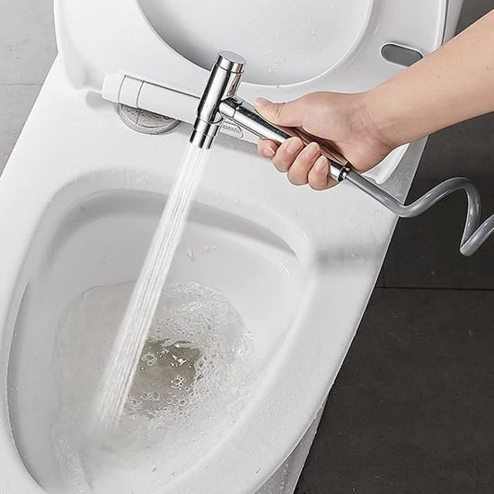 Kit Douchette wc,ABS Pulvérisateur de toilette pour bidet,jet à deux  fonctions, facile à installer, avec Vanne 3 Voies (1/2-3/8),tuyau de  douche de 150 cm et support de douche(Argent) : : Bricolage