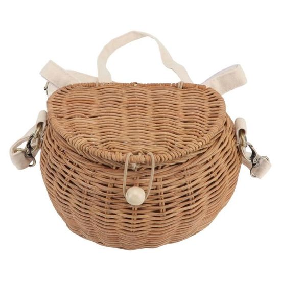 Petit sac à bandoulière en rotin beige • Le palais du rotin