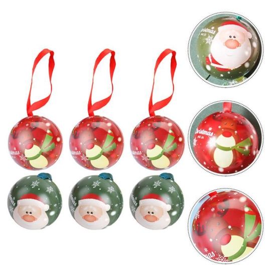 1 lot de 6 boîtes de bonbons rondes en fer blanc de Noël pendentifs d'arbre (rouge boite a dragees articles - decoration de fete