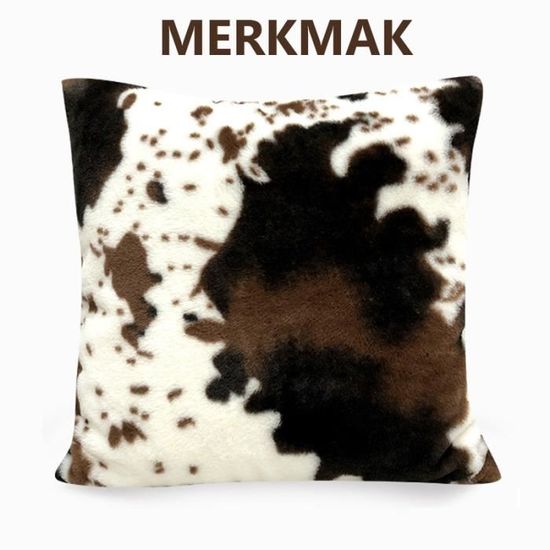 Oreiller -MERKMAK Coussins 50 x 50 cm -Motif brun blanc - Velours Décor Canapé Salon Chambre Bureau