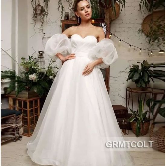 Paire De Manches Bouffantes Amovibles En Dentelle Blanche – Style Évêque – 28x13 Cm – Pour Robes De Mariée Et Soirée