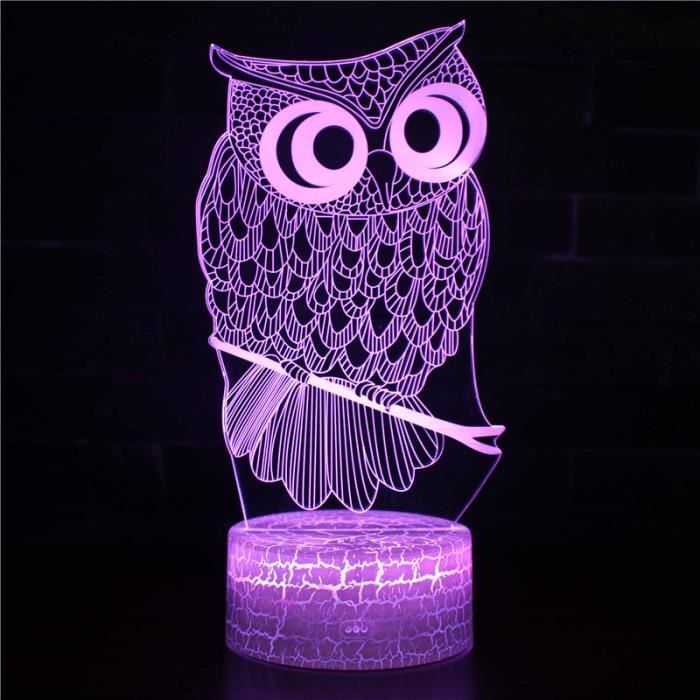 Lampe à illusion 3D en forme de chouette,Veilleuse pour enfants,Lampe illusion de chevet 16 couleurs,Cadeau d'anniversaire de Noël