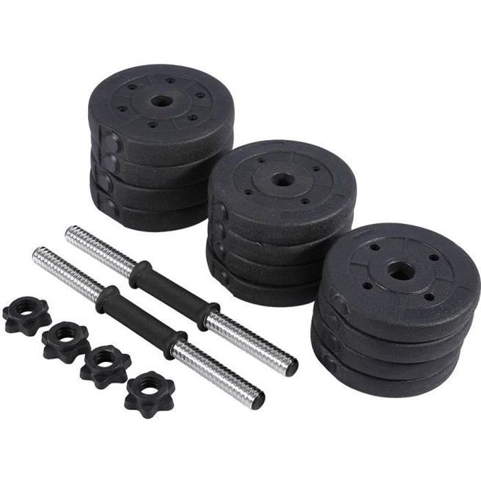 FIHERO 20kg Haltère ensemble musculation levage gymnase fitness barre d'haltères